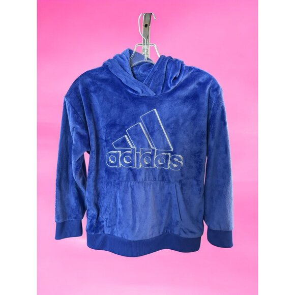 Adidas Youth Hooded Plush Pullover Sweatshirt Blue Size 14 - Picture 3 of 7